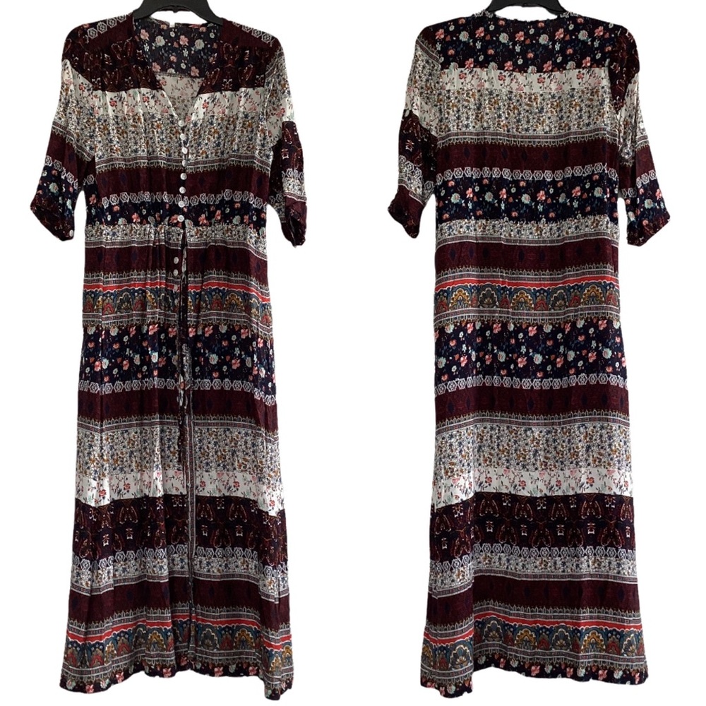 Bohemian Long Dress Beach Floral Print Dress Summer Beach Swing Skirt Size Large